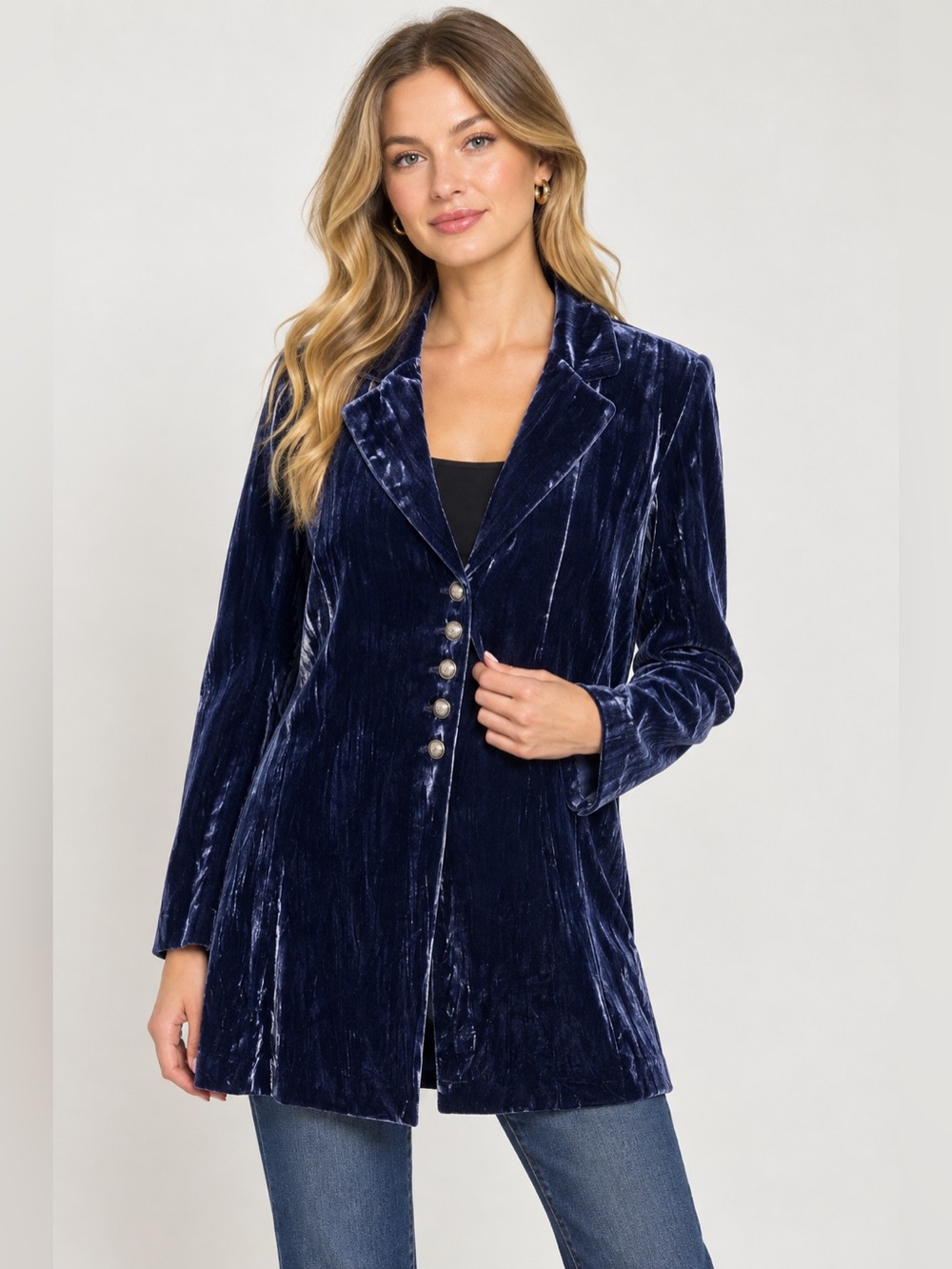 NWT J. Jill Velvet Jacket Blue Rayon Silk Blend Size M Button Front Blazer